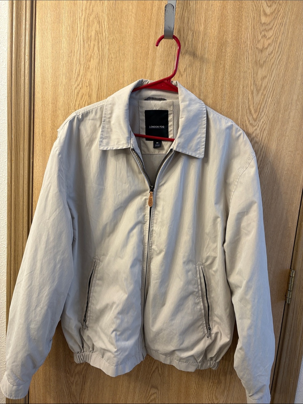 London Fog Men's Beige Zip-Up Bomber Jacket